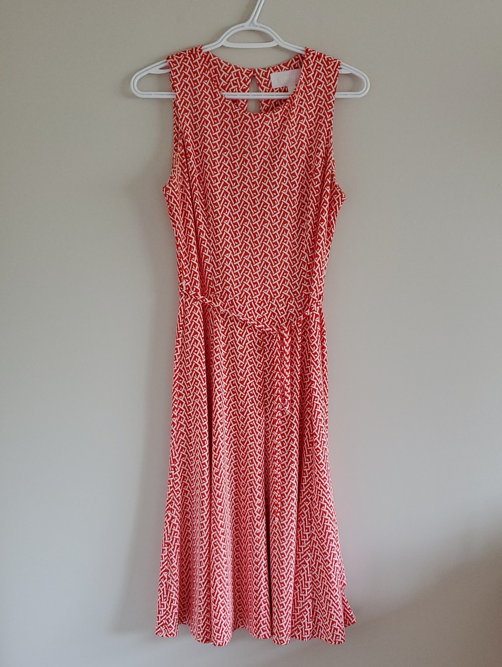 Superfoxx Sleeveless Coral-Red Abstract Patterned Midi Dress Sz S Retro 90's